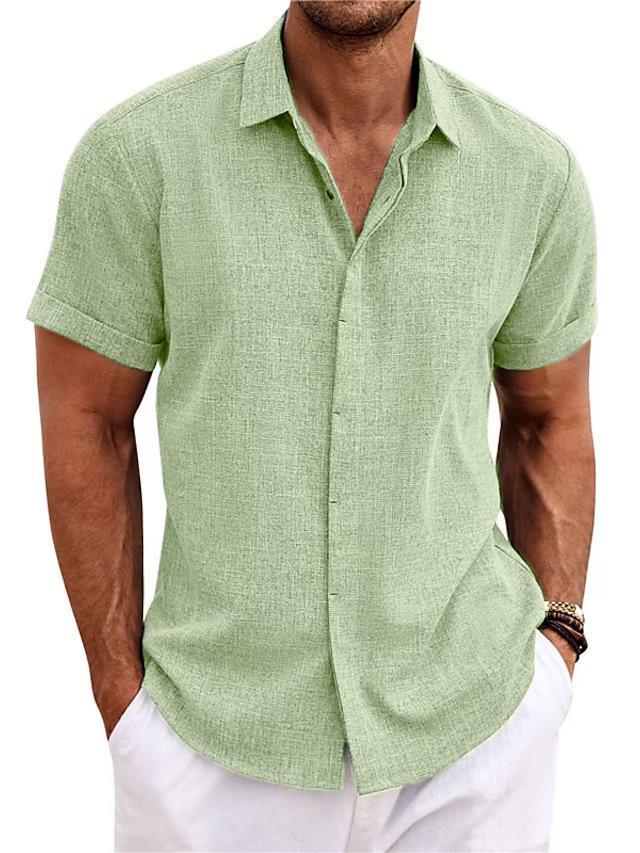 Men's Solid Color Loose Linen Short-sleeved T-shirt by null