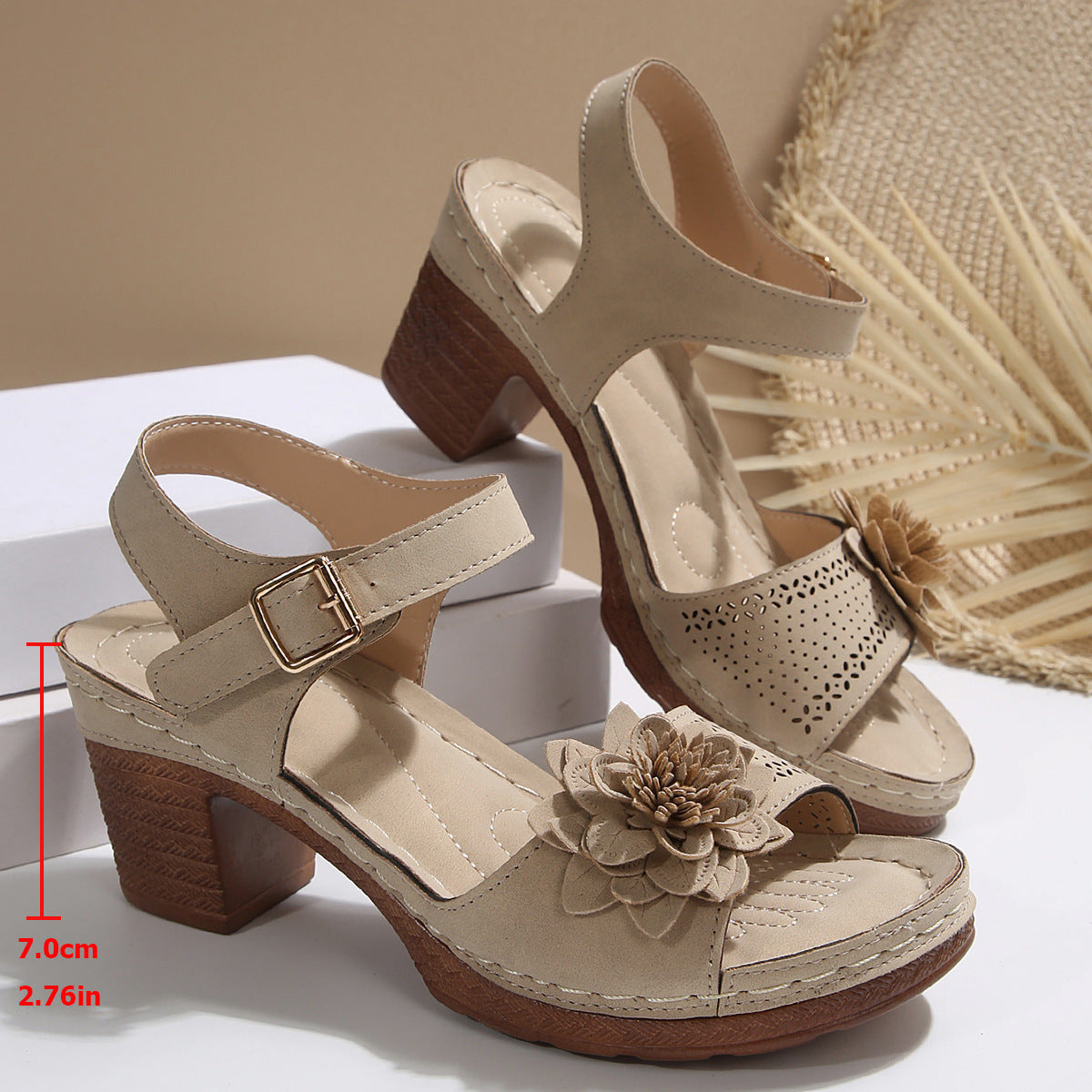 Buy Women's Flowers Chunky Heel Sandals Summer Plus Size Platform Shoes online at DLC Market