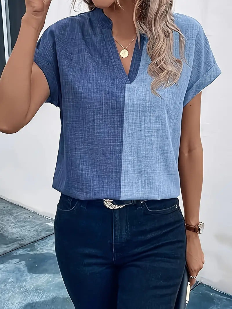 Buy V-neck Short-sleeved T-shirt Slimming Dress Versatile Simple Top Trendy Stand Collar online at DLC Market
