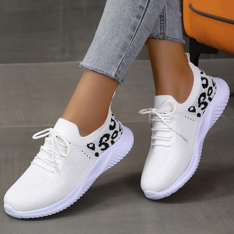 Buy White Shoes Women Leopard Print Lace-up Sneakers Sports online at DLC Market