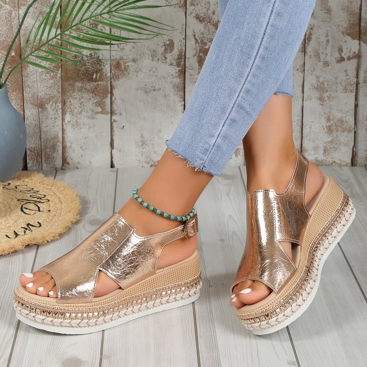 Buy Summer Shiny Sandals Hollow Design Fish Mouth Sandal For Women Fashion Buckle Wedges Shoes online at DLC Market