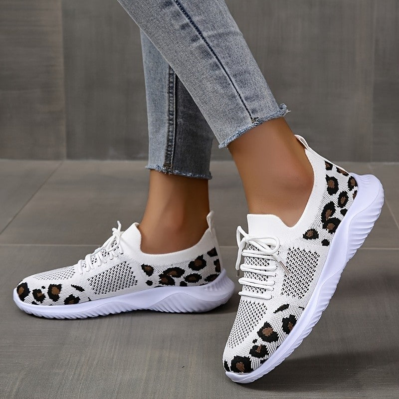 Buy White Shoes Women Leopard Print Lace-up Sneakers Sports online at DLC Market