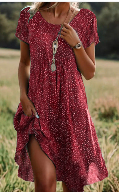Women's Artistic Ethnic Style Scoop Mid-length Dress by null