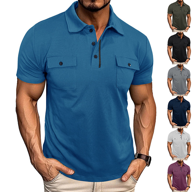 Summer Lapel Button Polo Shirt With Pockets Outdoor Fashion Short Sleeve Tops For Men Clothing by null