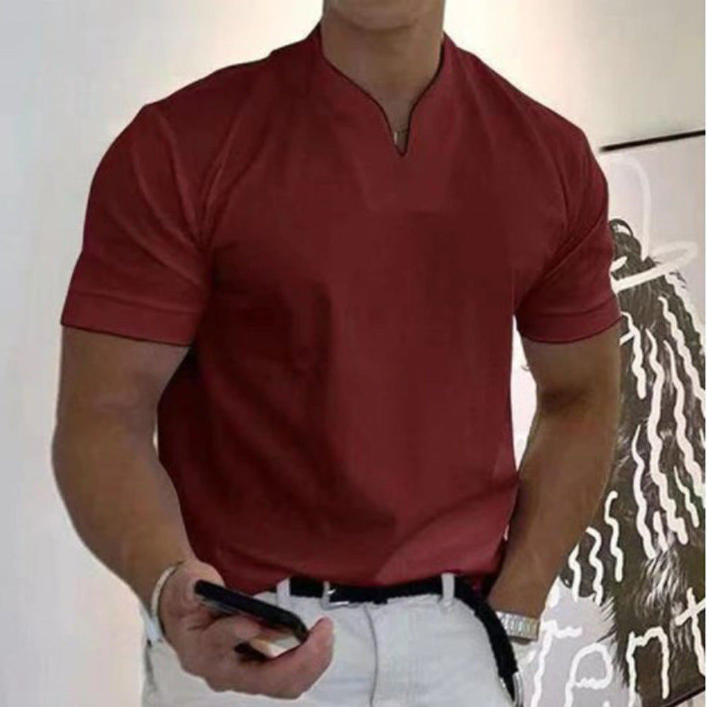 Summer Short Sleeve Shirt Men Fitness Plus Size Sports T-Shirt Elastic Cotton Pocket by null