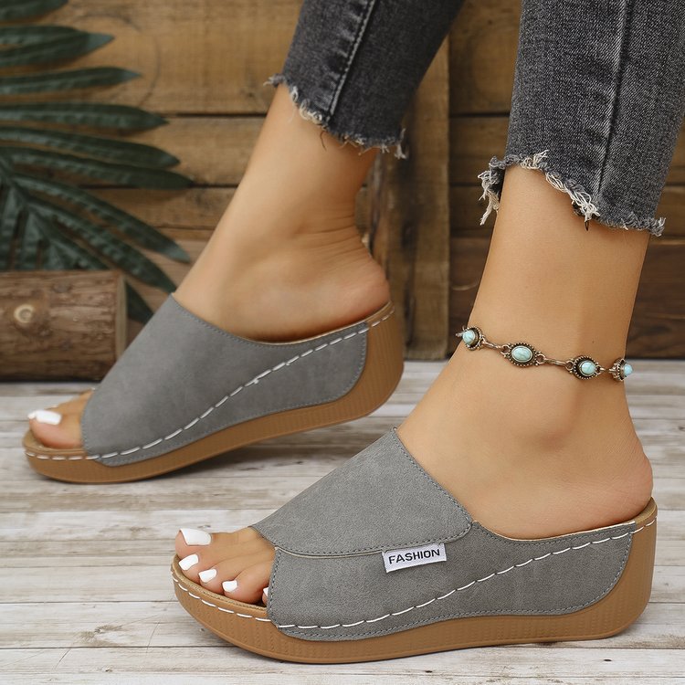 Buy Summer Wedge Slides Slippers Fashion Fish Mouth Thick Bottom Roman Shoes Solid Color Beach Sandals For Women online at DLC Market