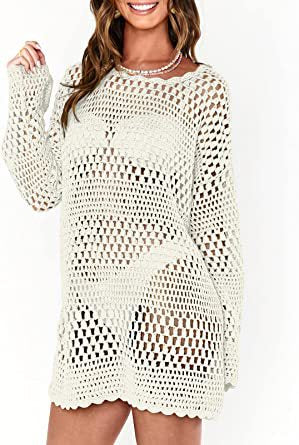 Buy Woven Round Neck Hollow Beach Cover-up Loose Casual Sweater online at DLC Market