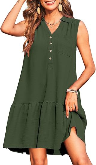 Buy Spring And Summer V-neck Buttons Sleeveless Dress online at DLC Market