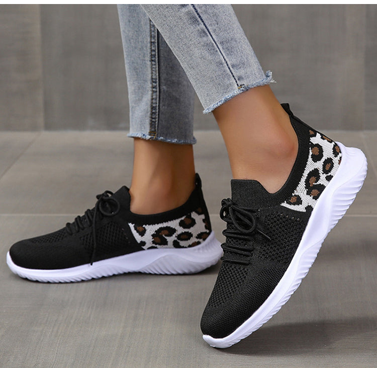 Buy White Shoes Women Leopard Print Lace-up Sneakers Sports online at DLC Market