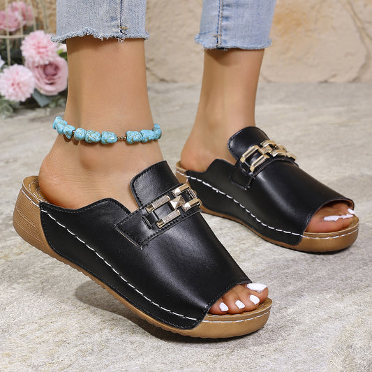 Buy Plus Size Peep Toe Slippers With Metal Accessories online at DLC Market