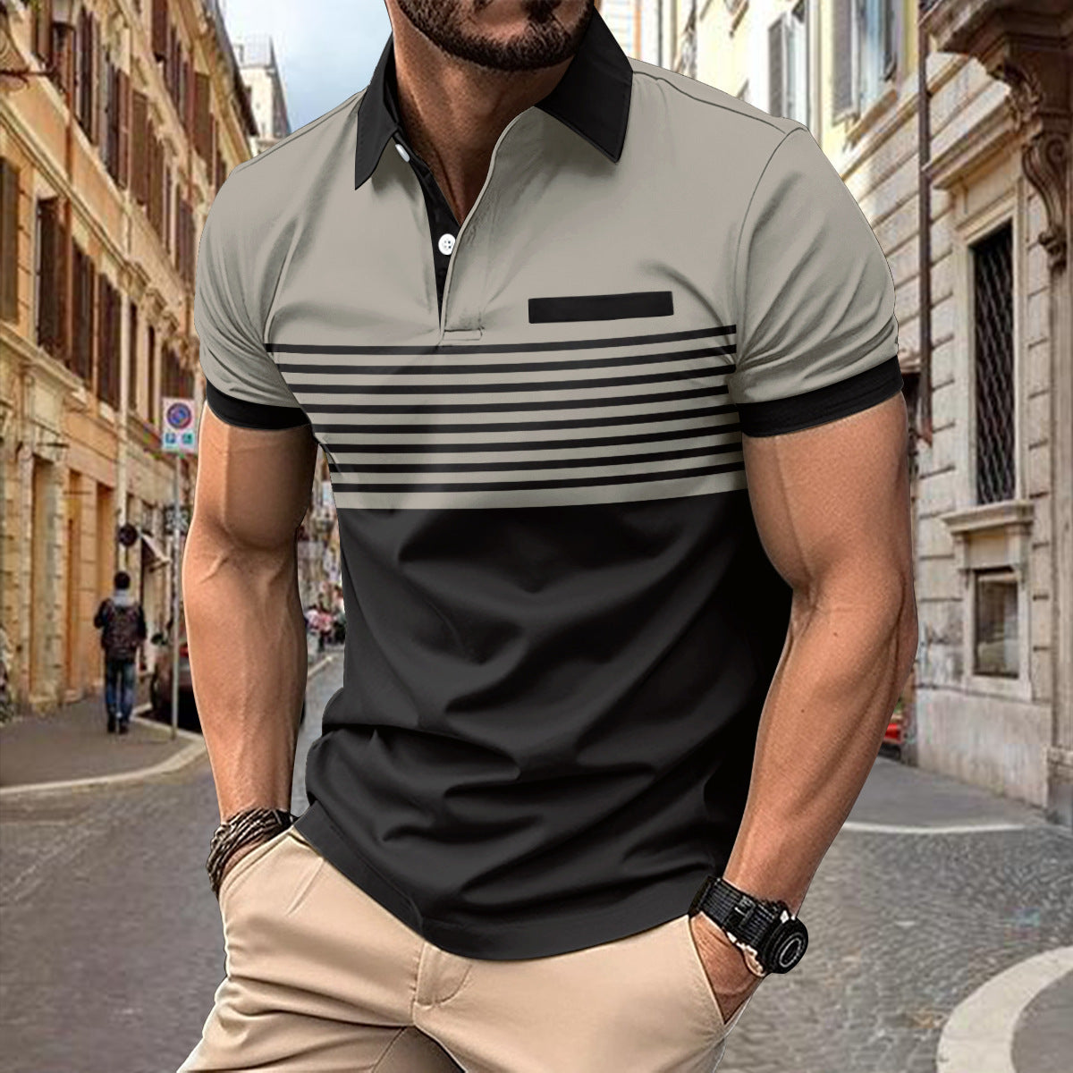 Casual Striped Shirt With Chest Pocket Men Clothing by null