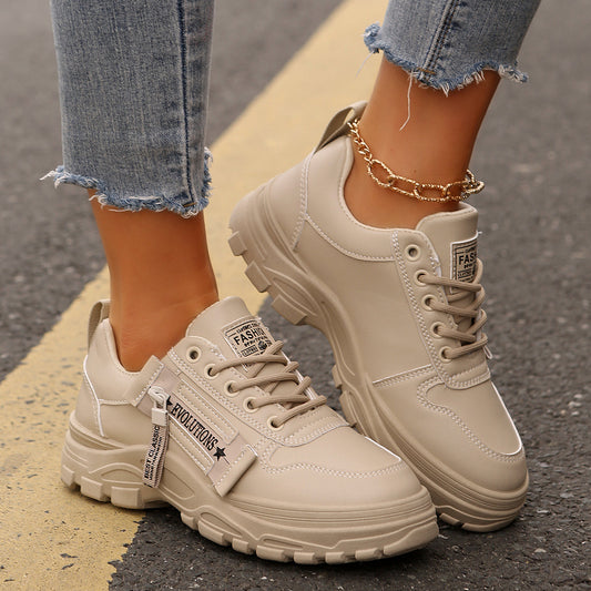Buy Lace-up Sports Shoes With Side-Zipper Design Fashion Thick-soled Round-toe Casual Shoes For Women Sneakers online at DLC Market