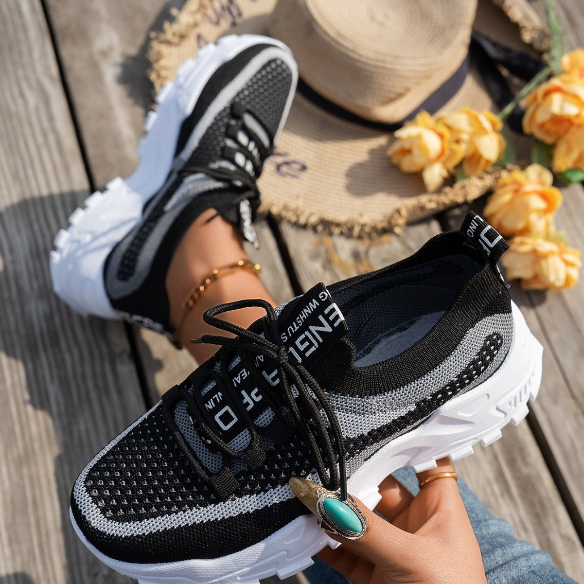 Buy Flyknit Mesh Shoes Women's Breathable Lace-up Sneakers Walking Running Casual Shoes online at DLC Market