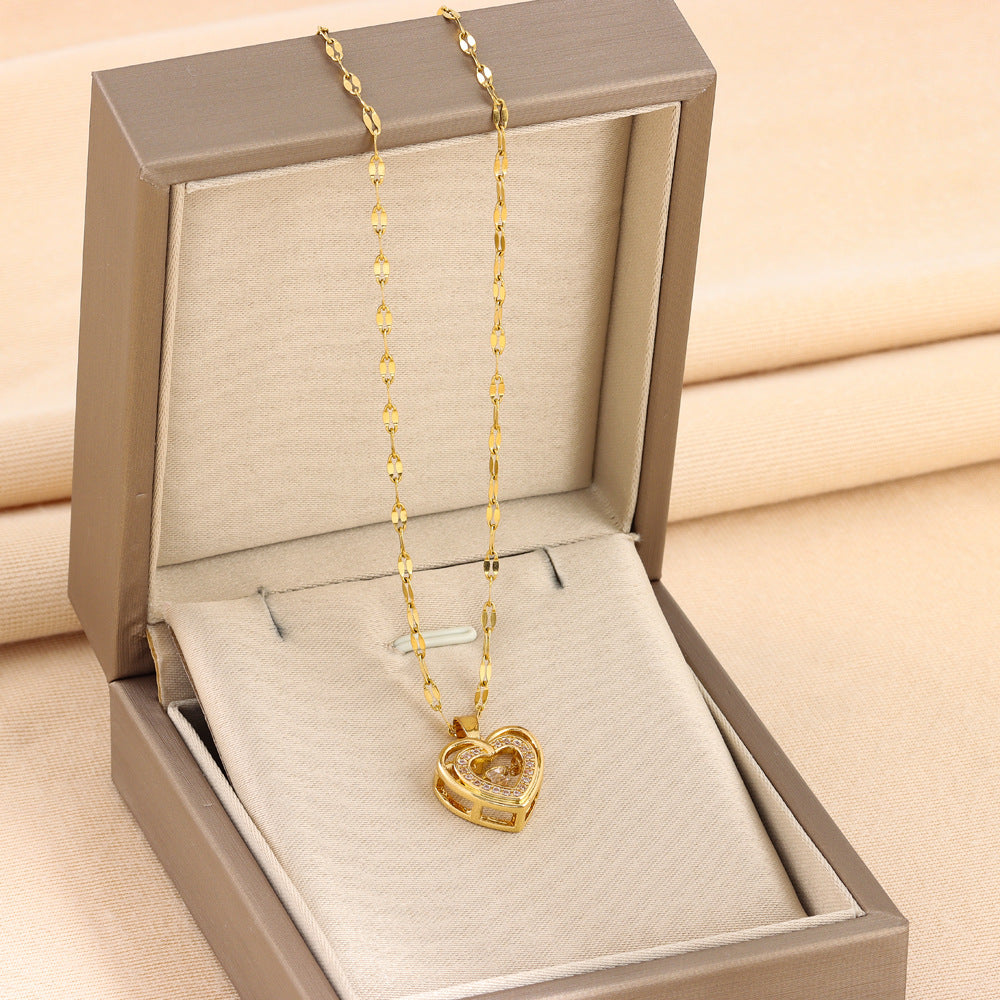 Buy Double-layer Love Necklace With Rhinestones Titanium Steel Pendant Fashion Jewelry Woman Valentines Day Gift online at DLC Market