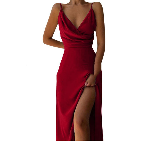 Buy V-neck Slit Sling Dress Summer Fashion Sexy Slim Suspender Dresses For Women Clothing online at DLC Market