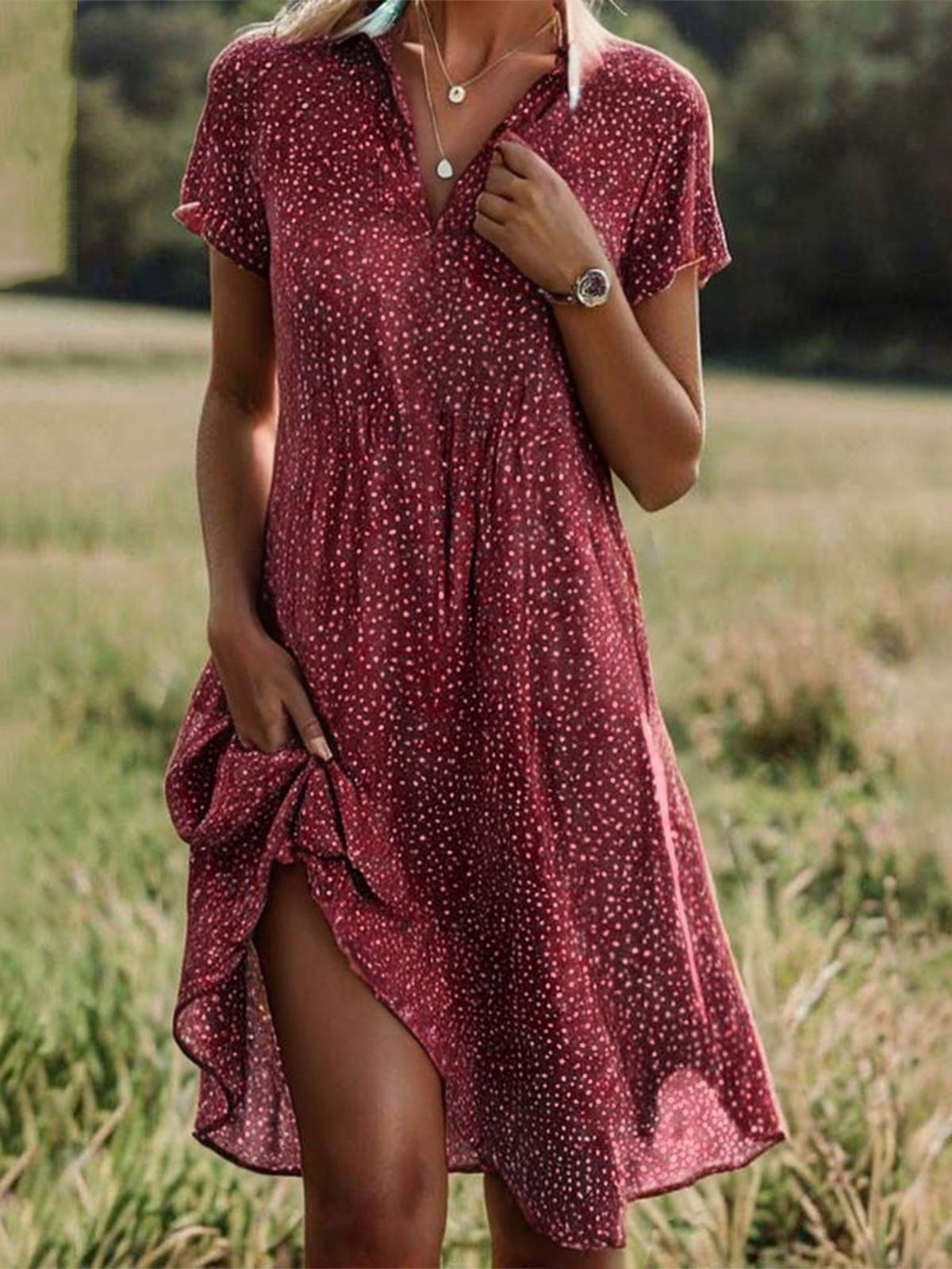 Women's Artistic Ethnic Style Scoop Mid-length Dress by null