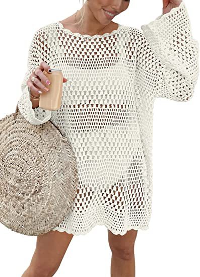 Buy Woven Round Neck Hollow Beach Cover-up Loose Casual Sweater online at DLC Market