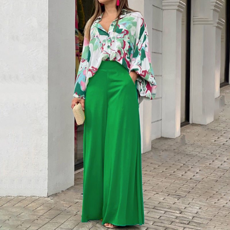 Fashionable Printed Wide-leg Pants by null