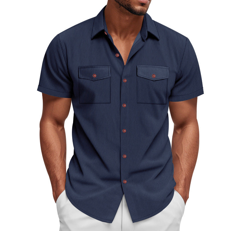Loose Heavy Lapel Corduroy Workwear Short Sleeve Shirt by null