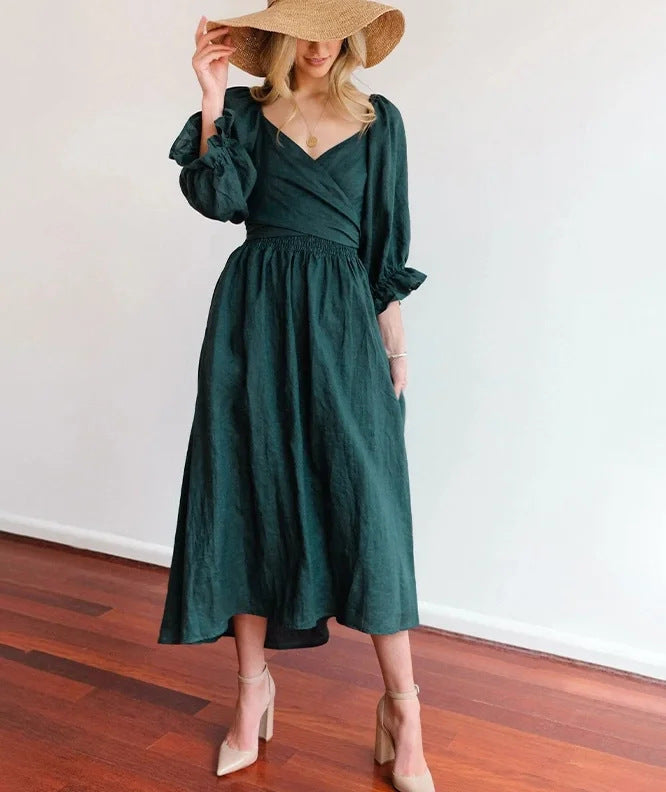 Buy Women's Clothing V-neck Half Sleeves Front And Back Wearable Type Dress online at DLC Market
