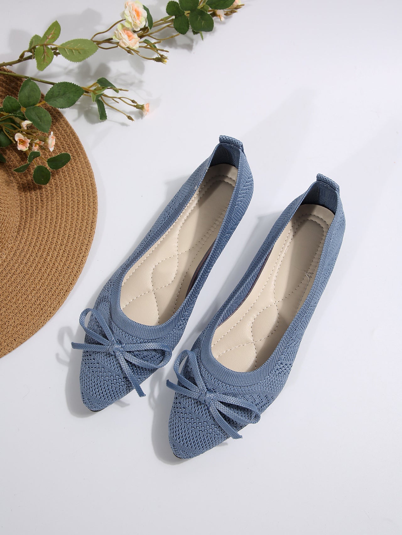 Bow Knitted Pointed Toe Loafer Flats - DLC MARKET
