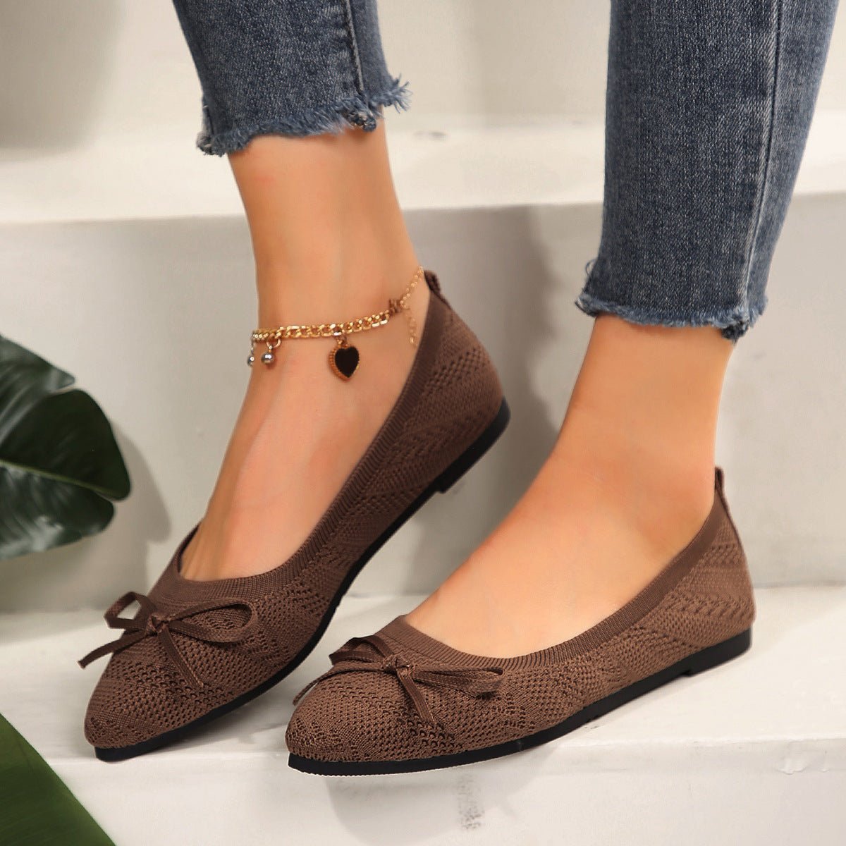 Bow Knitted Pointed Toe Loafer Flats - DLC MARKET