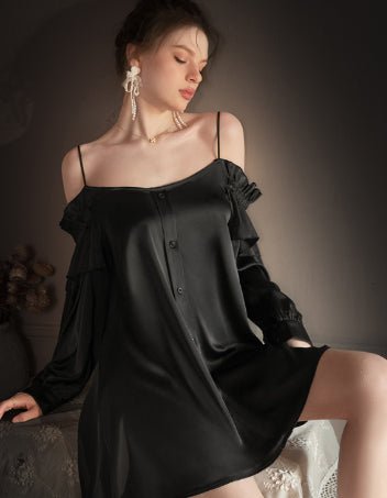 Boyfriend Style Shirt Pajamas Women Morning Gown Silk Home Clothes by null