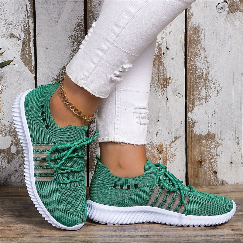 Breathable Mesh Round Toe Lace Up Casual Sneakers - DLC MARKET