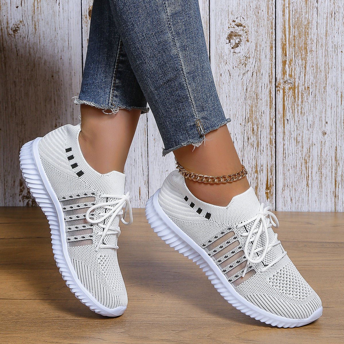 Breathable Mesh Round Toe Lace Up Casual Sneakers - DLC MARKET
