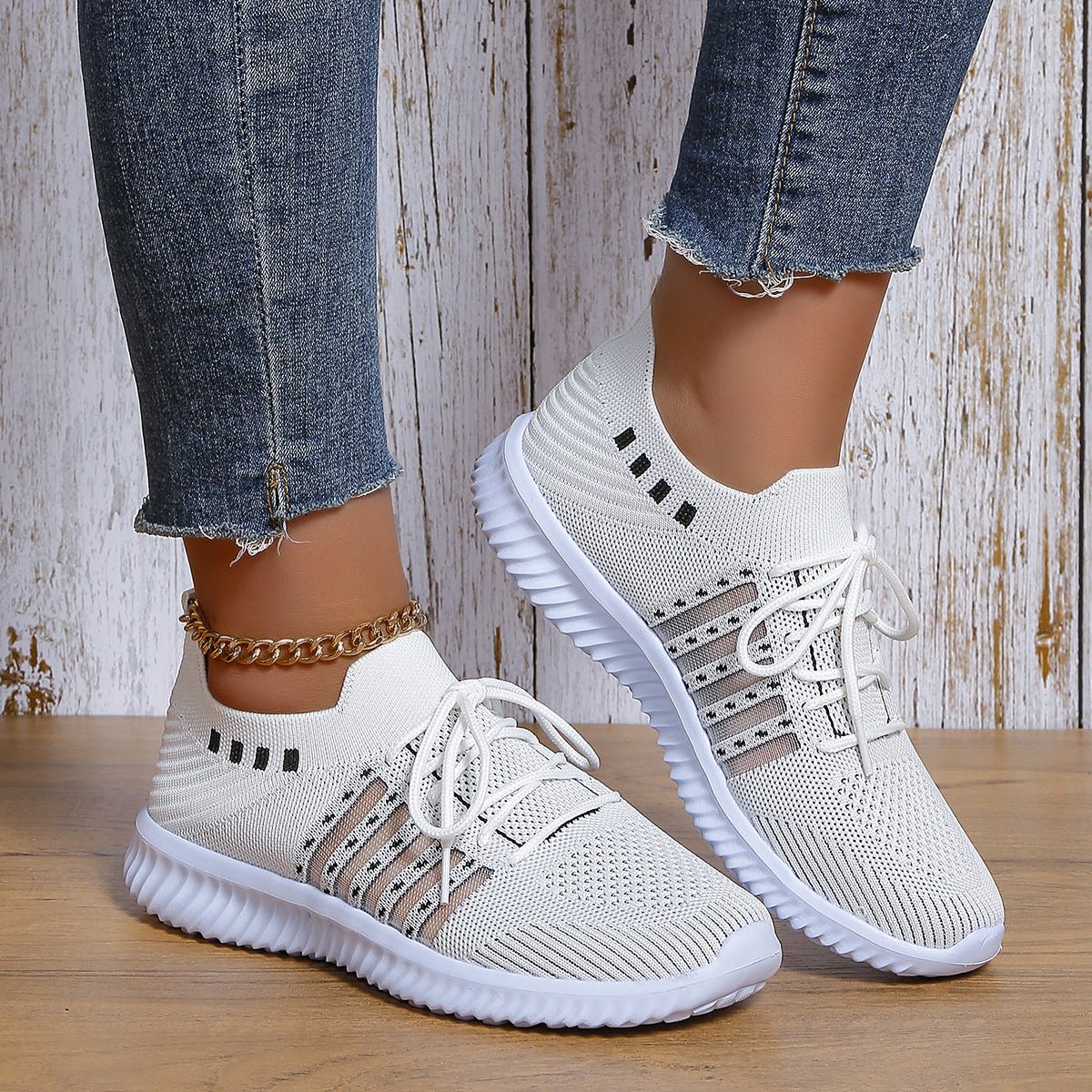 Breathable Mesh Round Toe Lace Up Casual Sneakers - DLC MARKET