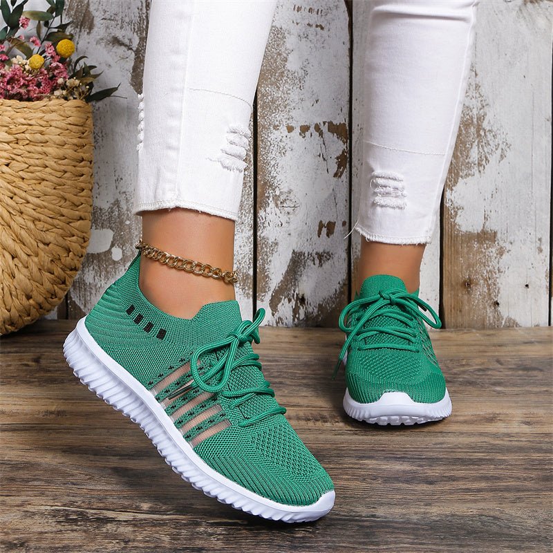 Breathable Mesh Round Toe Lace Up Casual Sneakers - DLC MARKET