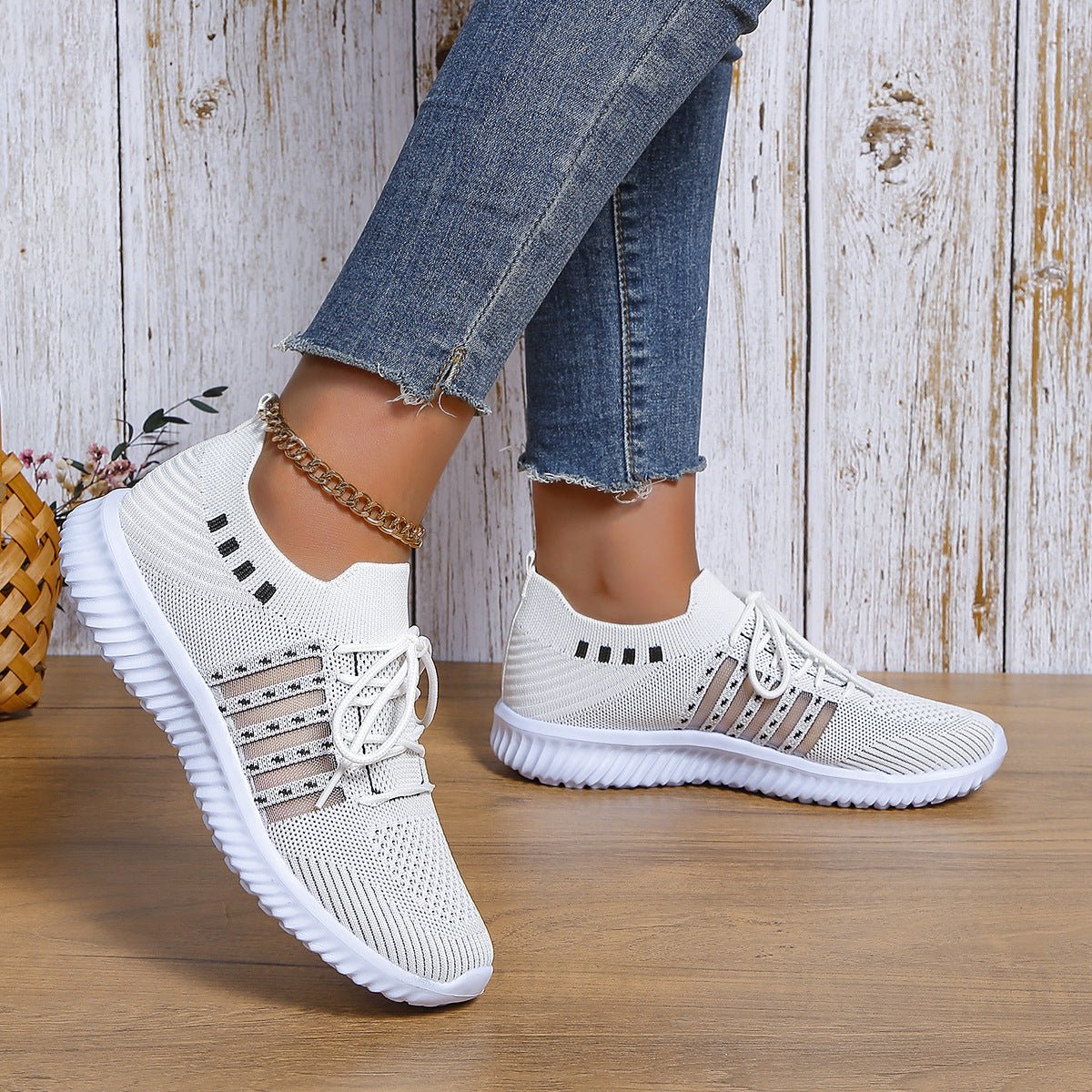 Breathable Mesh Round Toe Lace Up Casual Sneakers - DLC MARKET