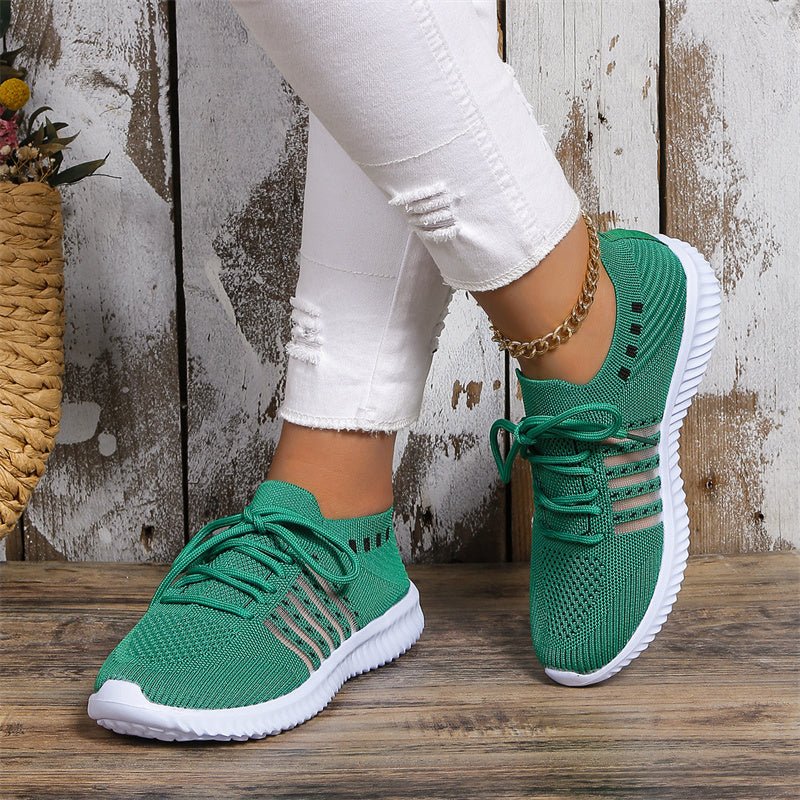 Breathable Mesh Round Toe Lace Up Casual Sneakers - DLC MARKET