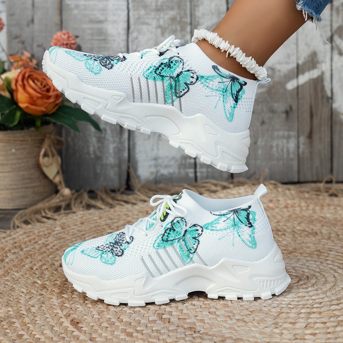 Butterfly Print Mesh Sneakers Flat Heel - DLC MARKET