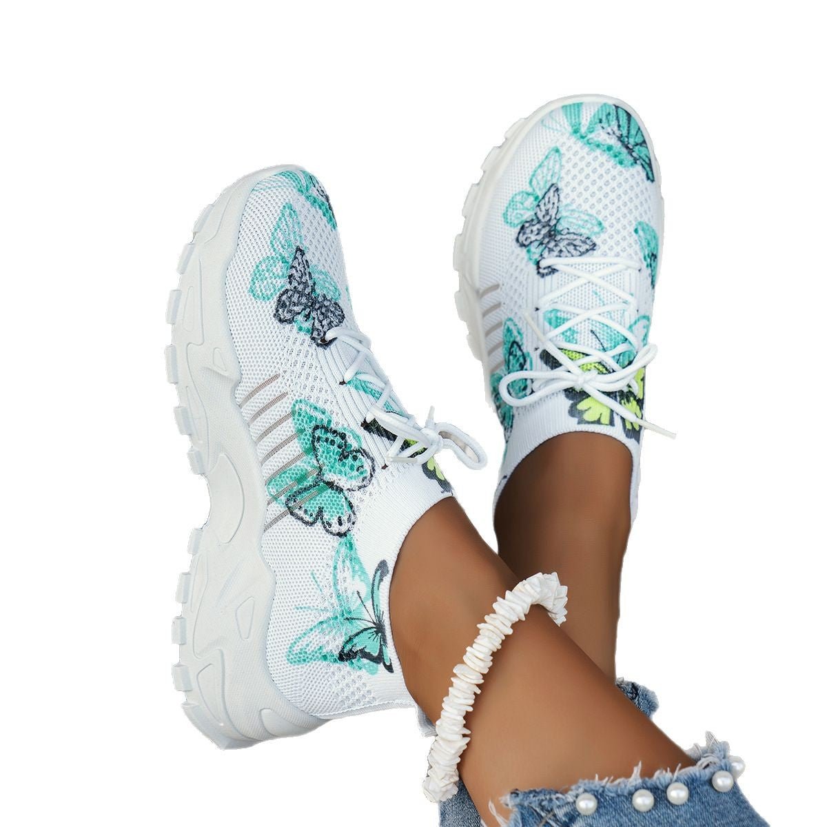 Butterfly Print Mesh Sneakers Flat Heel - DLC MARKET