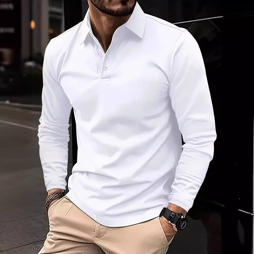 Buckle European And American Men's Daily Casual Polo Collar Long Sleeve Polo Wear by null