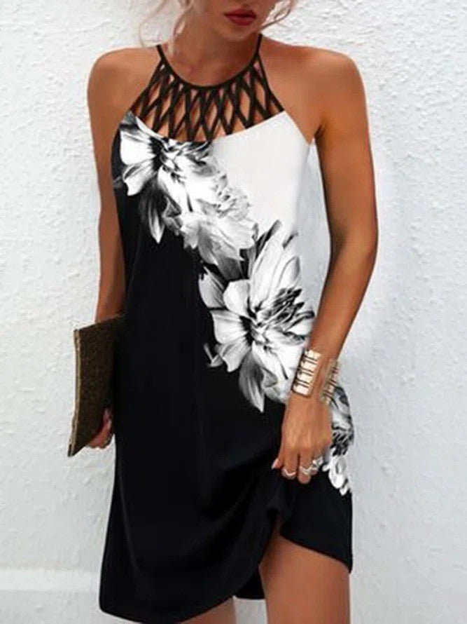 Fashion Print Dress Casual Halterneck Dresses For Women Summer Clothes by null