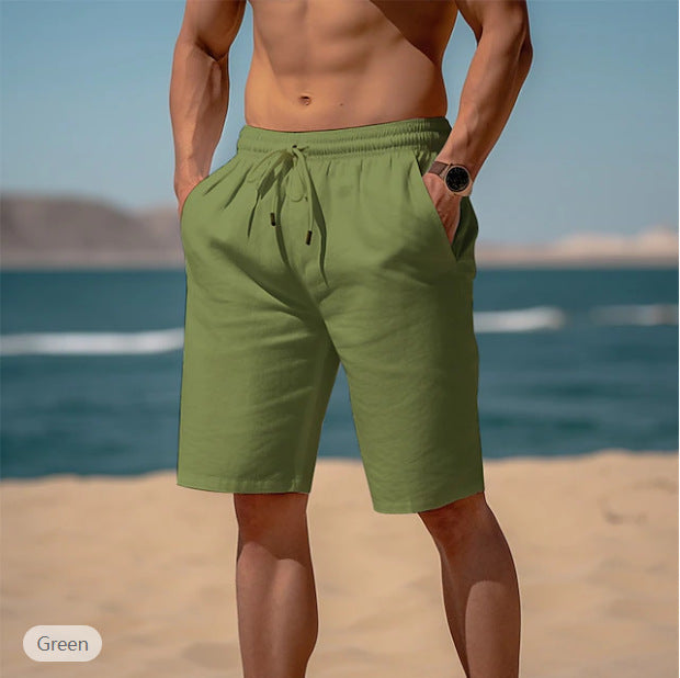 Summer Drawstring Shorts Elastic Waist Straight Pants Beach Breathable Shorts For Men Clothing by null