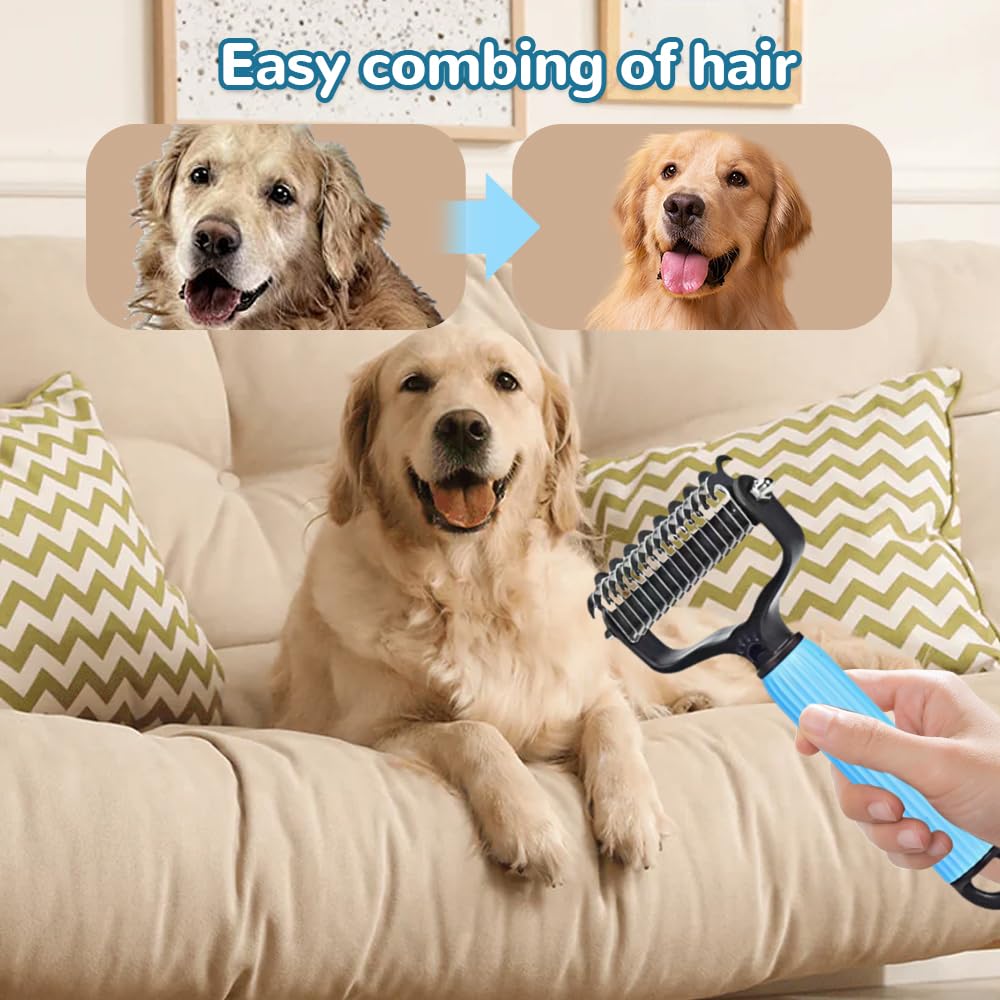 Buy Upgraded Pet Safe Dematting Comb For Dogs Cats Deshedding Undercoat Rake With Double-Sided Stainless Steel Teeth Dogs Cats Grooming Brush For Detangling Thinning Shedding online at DLC Market