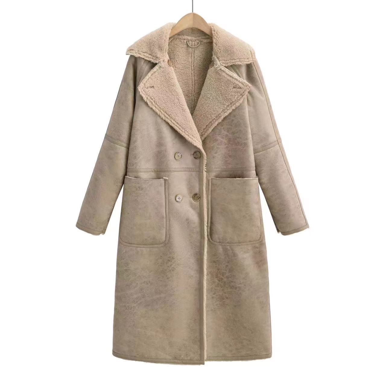 Winter Belted Double Breasted Lapel Trench Coat For Women Mid Length Windbreaker Overcoat Polyester by null