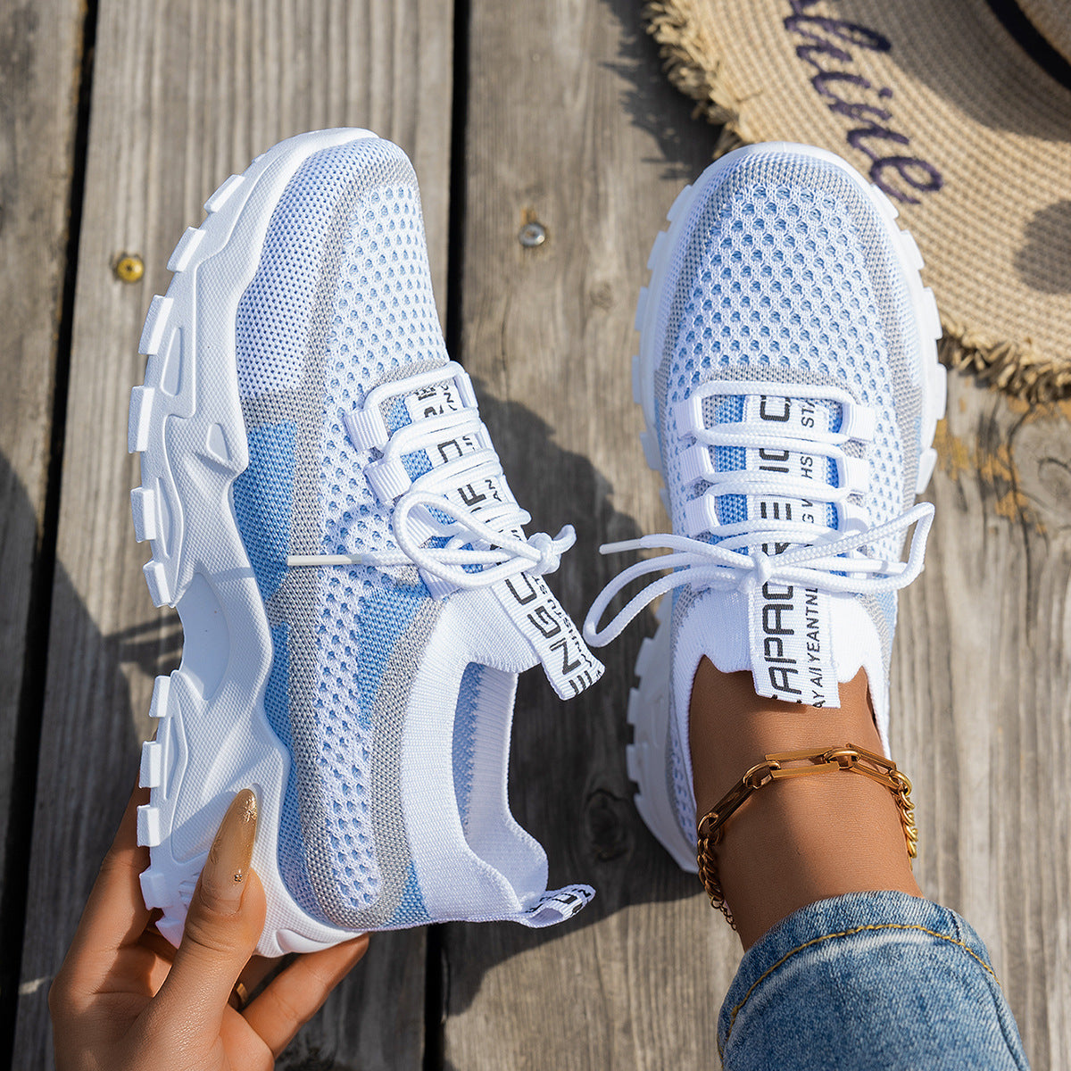 Buy Flyknit Mesh Shoes Women's Breathable Lace-up Sneakers Walking Running Casual Shoes online at DLC Market