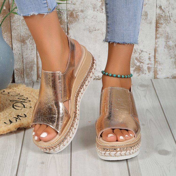 Buy Summer Shiny Sandals Hollow Design Fish Mouth Sandal For Women Fashion Buckle Wedges Shoes online at DLC Market