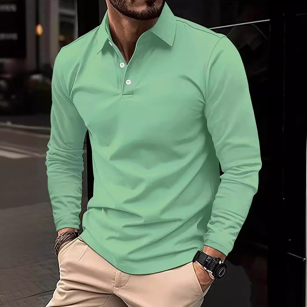 Mens buckled polo collar long-sleeve casual shirt | DLC Market