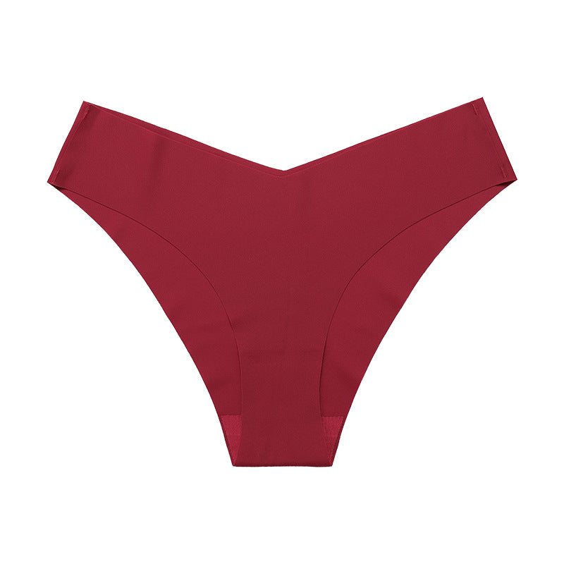Buy Seamless Ice Silk Underwear For Women With V-shaped Waistband. One-piece Pure Cotton Crotch Breathable Women's Briefs. online at DLC Market