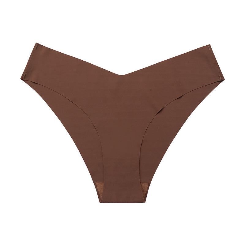 Buy Seamless Ice Silk Underwear For Women With V-shaped Waistband. One-piece Pure Cotton Crotch Breathable Women's Briefs. online at DLC Market