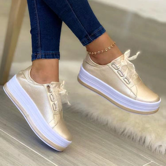 Buy Single Large Size Casual European And American Lace-up Flat Round Toe Platform Women's Shoes online at DLC Market