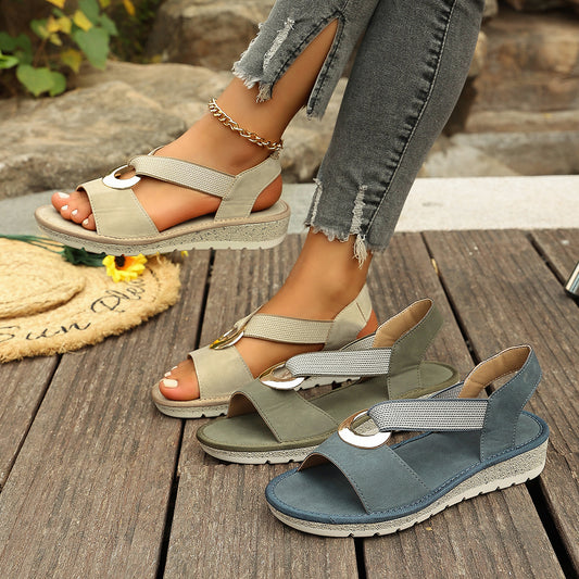 Buy Plus-size Fish-mouth Wedge Sandals With A Jute Sole And Elastic Strap online at DLC Market