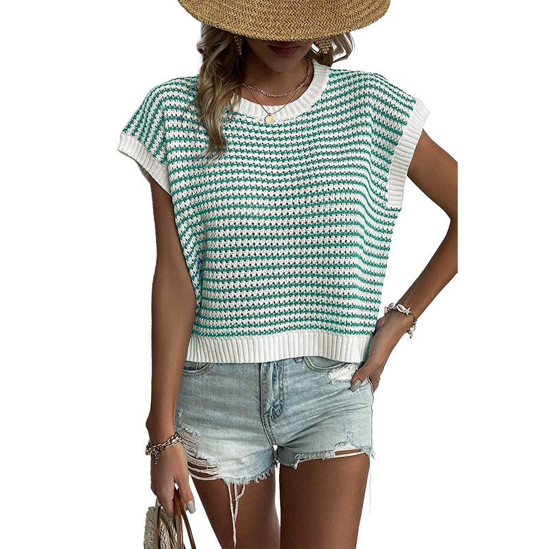 Buy Women's Summer Stripes Patchwork Knitting Vest Top online at DLC Market