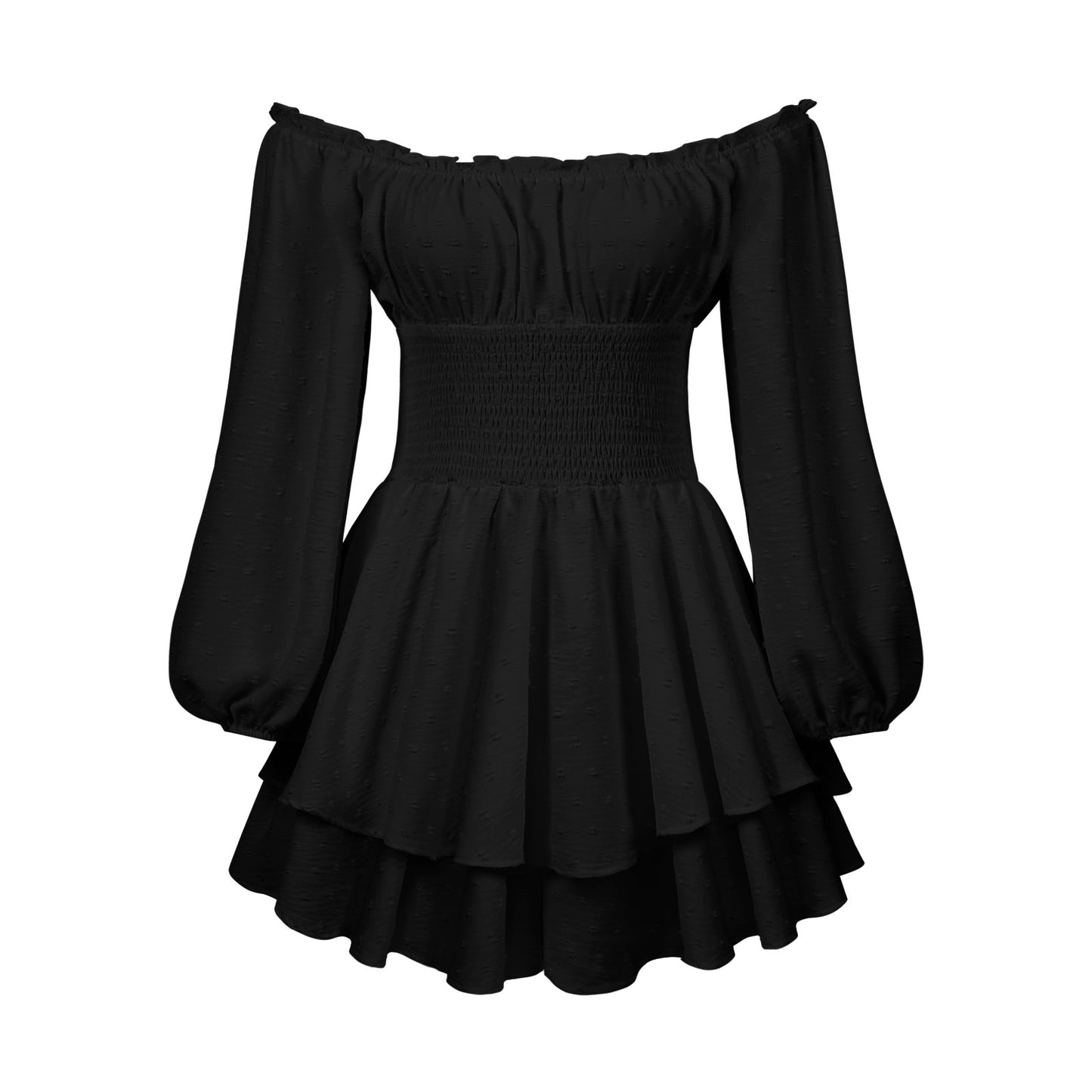 Buy Fashion Solid Color Off-neck Pleated Ruffled Stitching Long Sleeve Casual Jumpsuit online at DLC Market