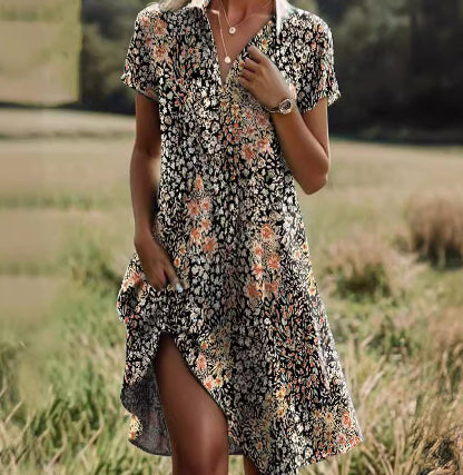 Women's Artistic Ethnic Style Scoop Mid-length Dress by null